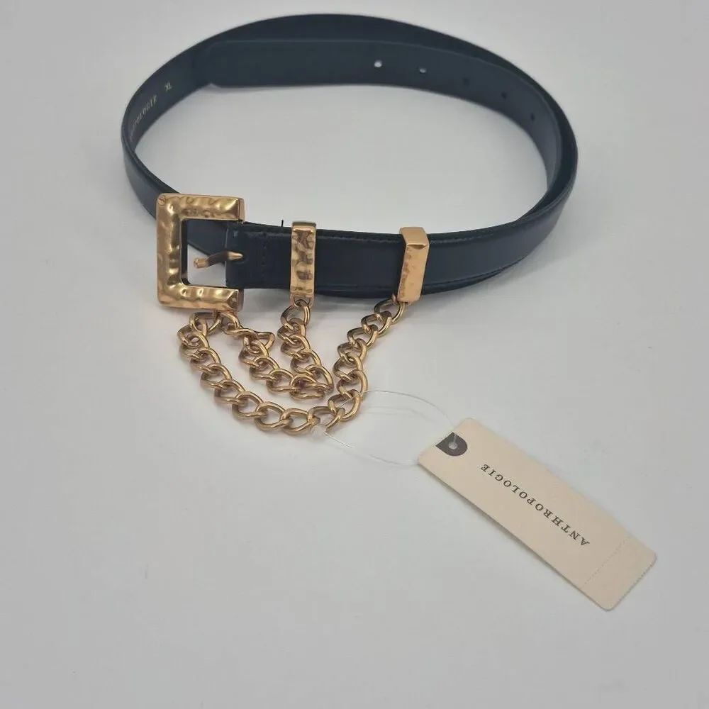 Anthropologie Double Chain Belt Black Size XL